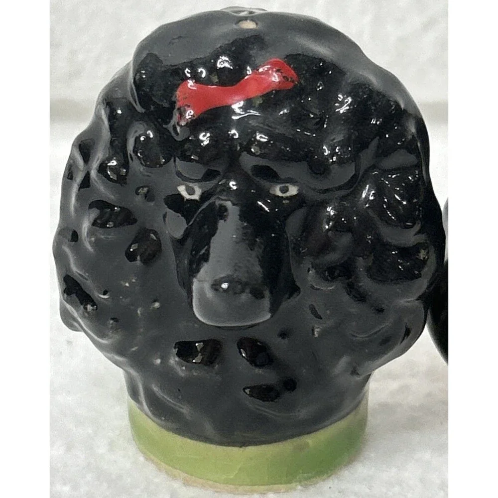 Vintage Japan Salt and Pepper Shakers Dog Heads poodle Llaso Apso Hostess Gift